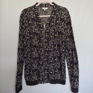 Reiss geometric design black and white full zup sweater top Size M